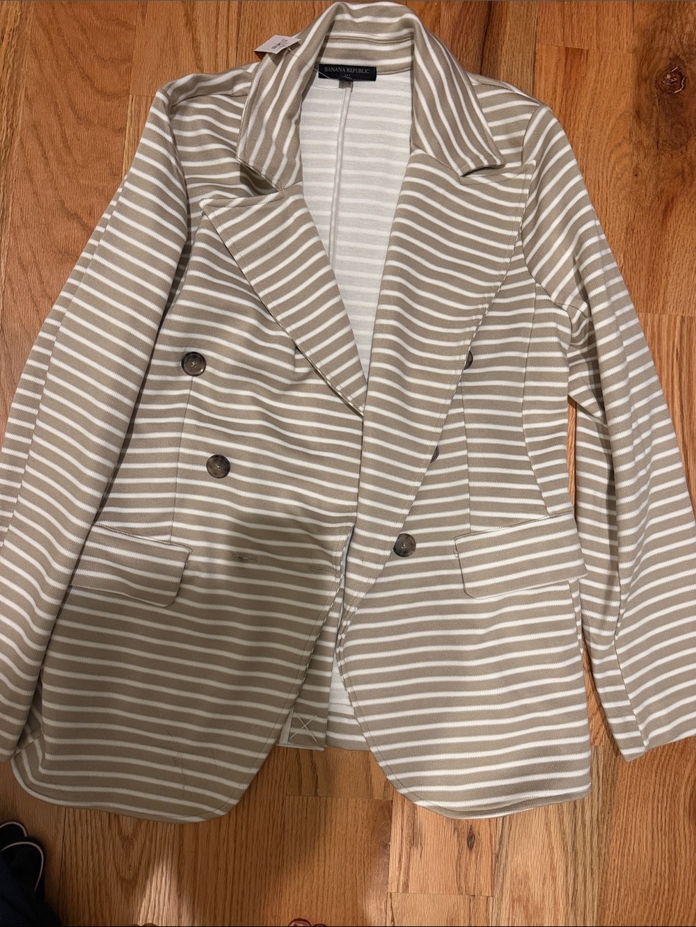 Banana Republic Tan and White Striped Double-Breasted Blazer